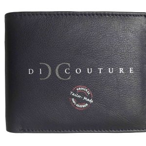 Di Couture Men's Bifold Wallet with ID Window, Genuine Leather, Tailor-Made, with Card Slot, ID Window and Coin Pocket (Navy)